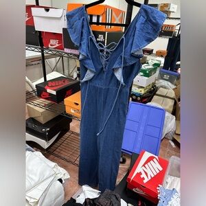 Nike Women's Blue Ruffle Jumpsuit